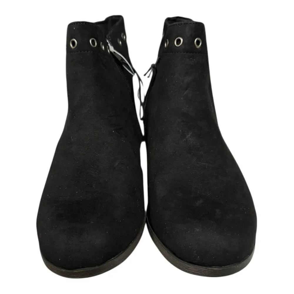New Justice Girl's Black Suede Side Lace Rivet Zipper Ankle Boots Booties 9